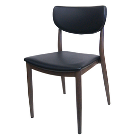 Ginevra Metal Wood Grain Restaurant Chair Black Upholstered Seat Back