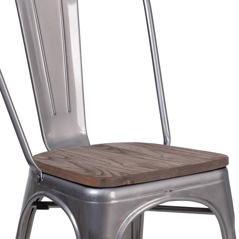 Gun Metal Wood Seat Tolix Chair