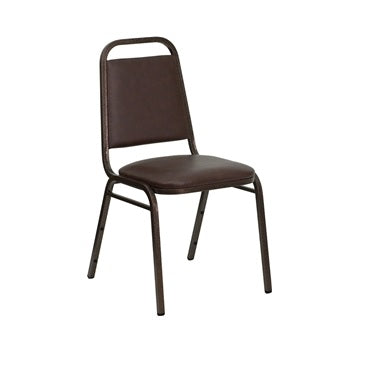 TBD 1004 Club Series Trapezoidal Back Stacking Banquet Chair with Brown Vinyl and 1.5'' Thick Seat - Copper Vein Frame