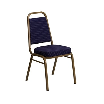 TBD 1011 Club Series Trapezoidal Back Stacking Banquet Chair with Navy Patterned Fabric and 2.5'' Thick Seat - Gold Frame