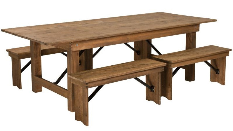Heirloom Countrified Finish Country Farm Table With 4 Bench Set Commercial Grade