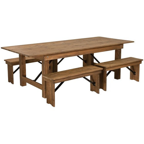 Heirloom Countrified Finish Country Farm Table With 4 Bench Set Commercial Grade