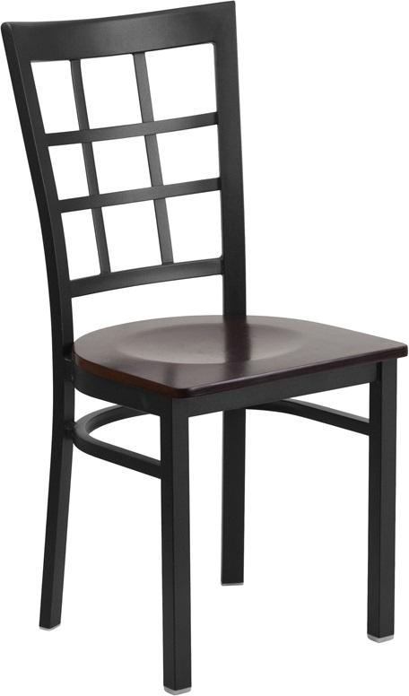 Leola Black Lattice High Back Side Chair Walnut Wood Seat