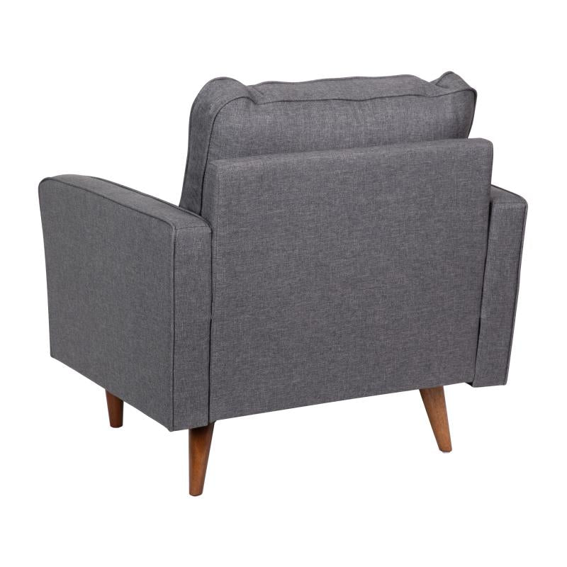 Luigi Mid-Century Modern Armchair with Tufted Faux Linen Upholstery Wood Leg