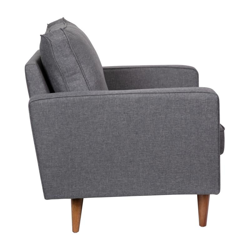 Luigi Mid-Century Modern Armchair with Tufted Faux Linen Upholstery Wood Leg