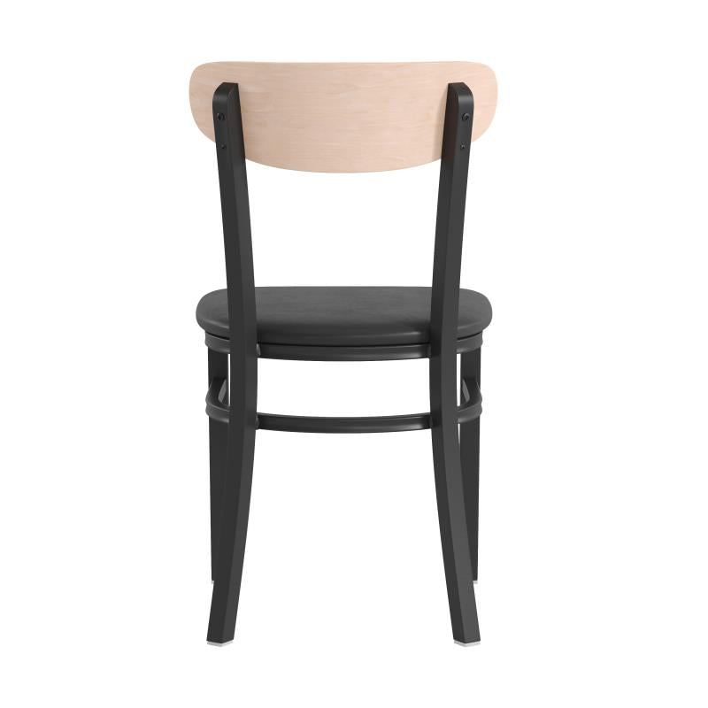 Luna Metal Side Chair With Black Upholstered Seat Natural Wood Back