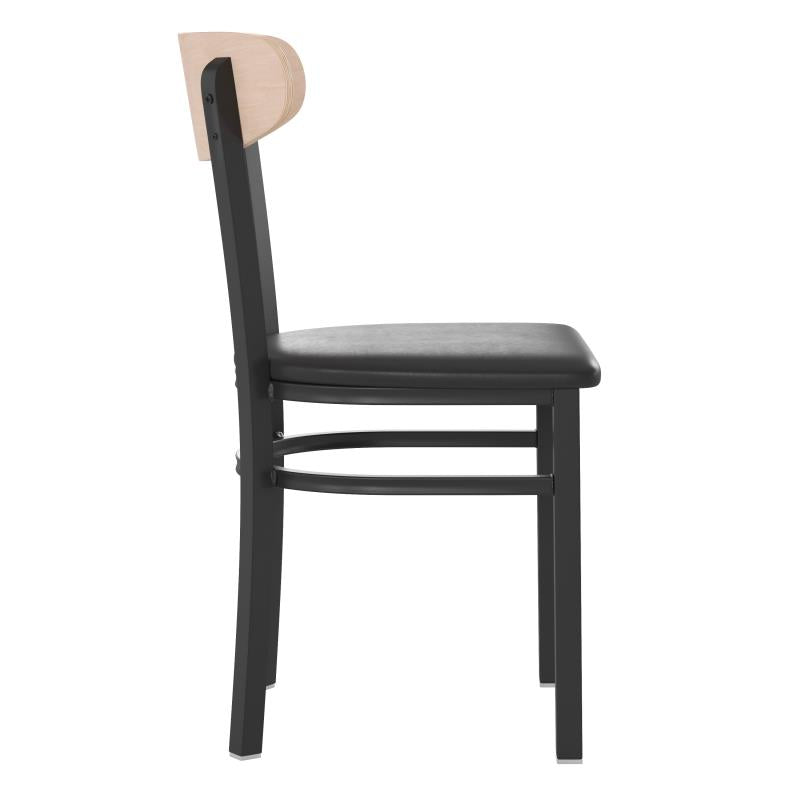 Luna Metal Side Chair With Black Upholstered Seat Natural Wood Back