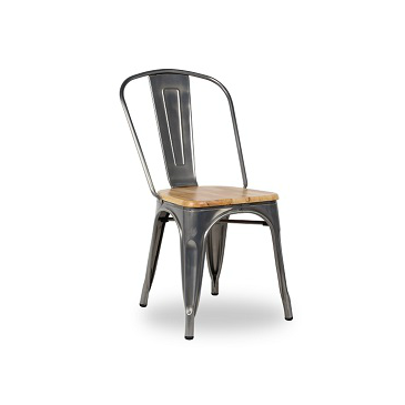 Medium Gun Metal Grey Natural or Custom Color Wood Seat Tolix Chair