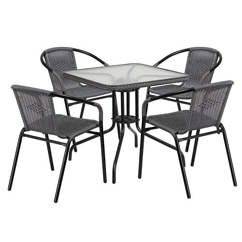 Milan 5 Piece Dark Gray Glass Patio Table Chair Set