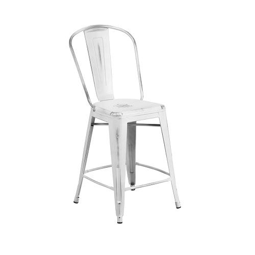 New White Weathered High Back Tolix Counter Stool