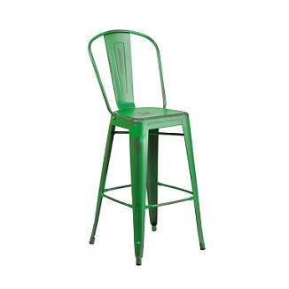 Office Green Weathered High Back Tolix Bar Stool Large Seat