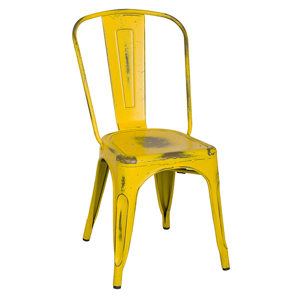 Old Country Yellow With Blue Paint Speckles Tolix Chair