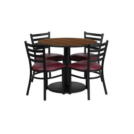 Walnut Laminate Table 36 Burgundy Seat Black Chair 6 Piece Set