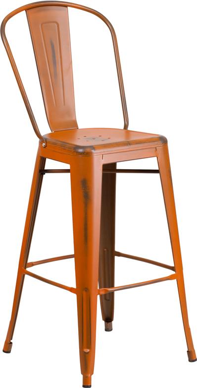 Pure Orange Antique Weathered Tolix Bar Stool Large Seat