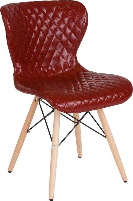 Riverway Red Vinyl Upholstered Chair Natural Wooden Legs