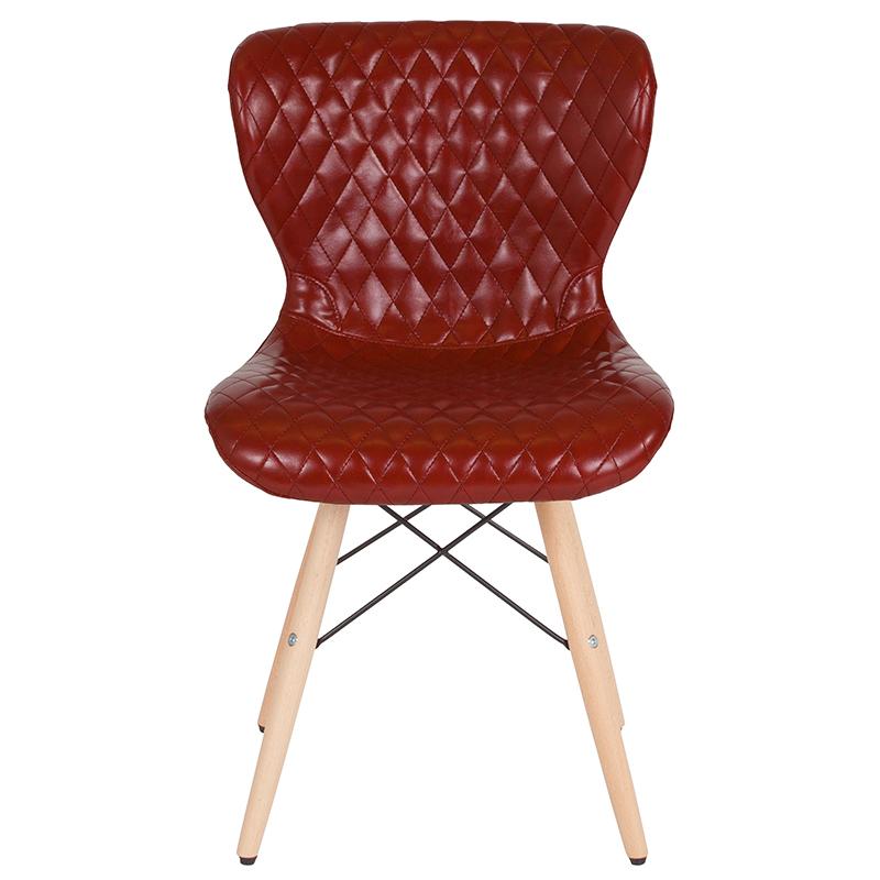 Riverway Red Vinyl Upholstered Chair Natural Wooden Legs