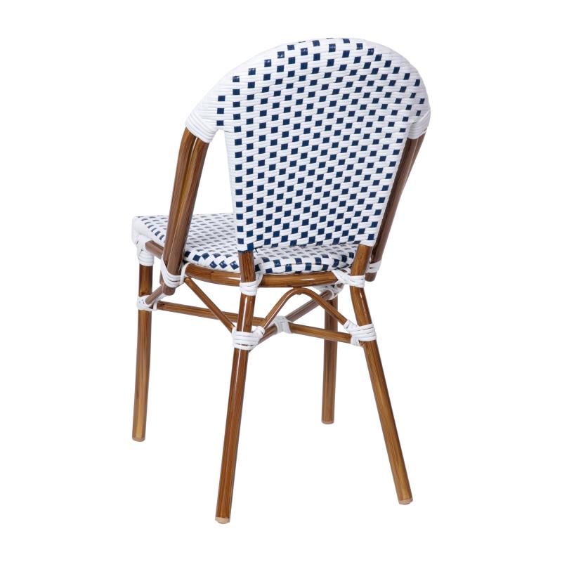 White And Blue Santorini Indoor Outdoor Commercial Greek Bistro Stacking Restaurant Patio Chair