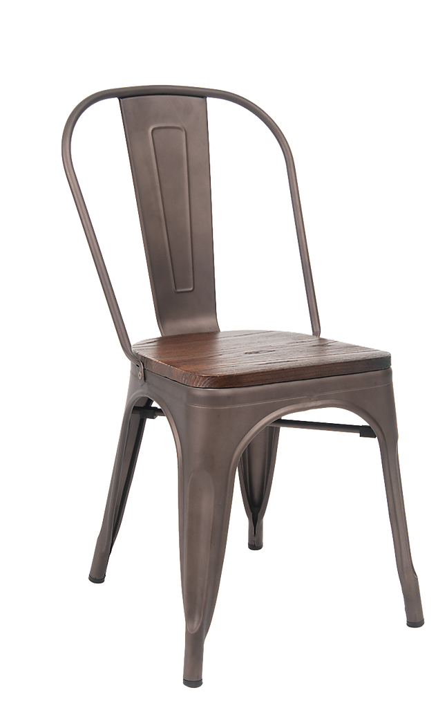 Antique Custom Taupe Finish Dark Wood Seat Tolix Chair