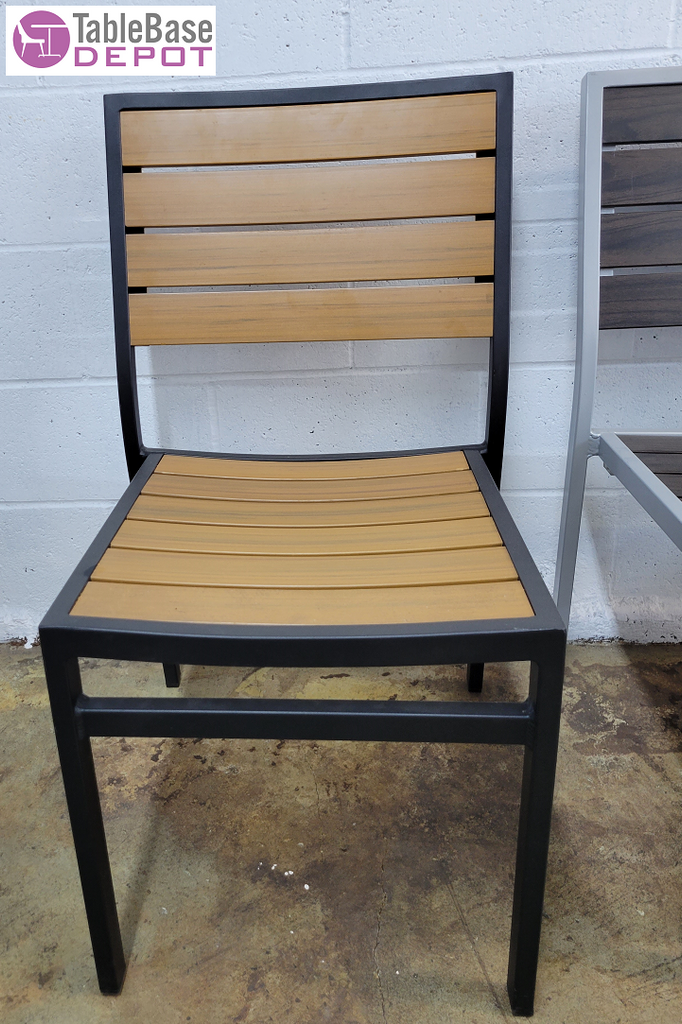 Teak Outdoor Side Chair Aluminum Black Frame