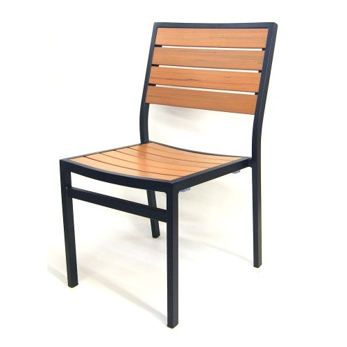 Teak Outdoor Side Chair Aluminum Black Frame