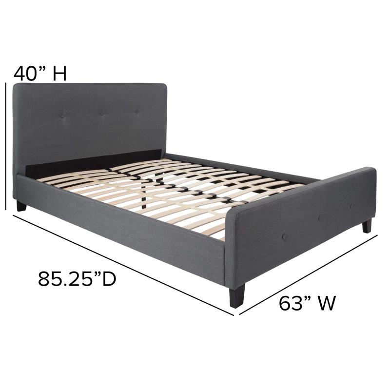 Trendy Nights Queen Size Affordable Platform Hotel Bed Frame ANSI BIFMA Certified Fossil Gray Button Back Fabric