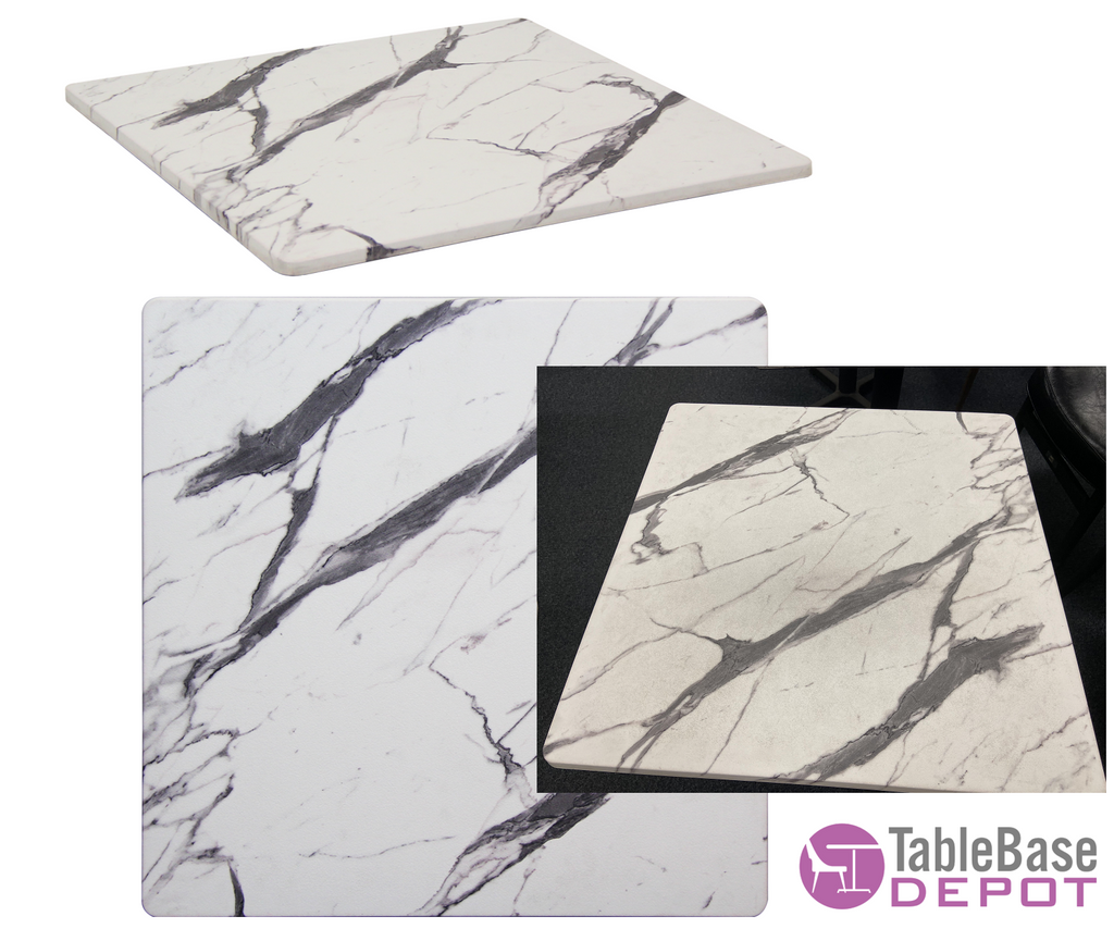 White Finely Marbled Composite Restaurant Table Top In-Outdoor