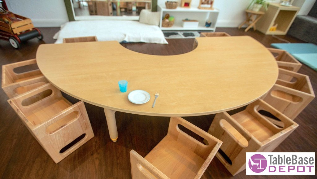 Willowbrook Adjustable Half Circle Classroom Table Natural Wood Finish