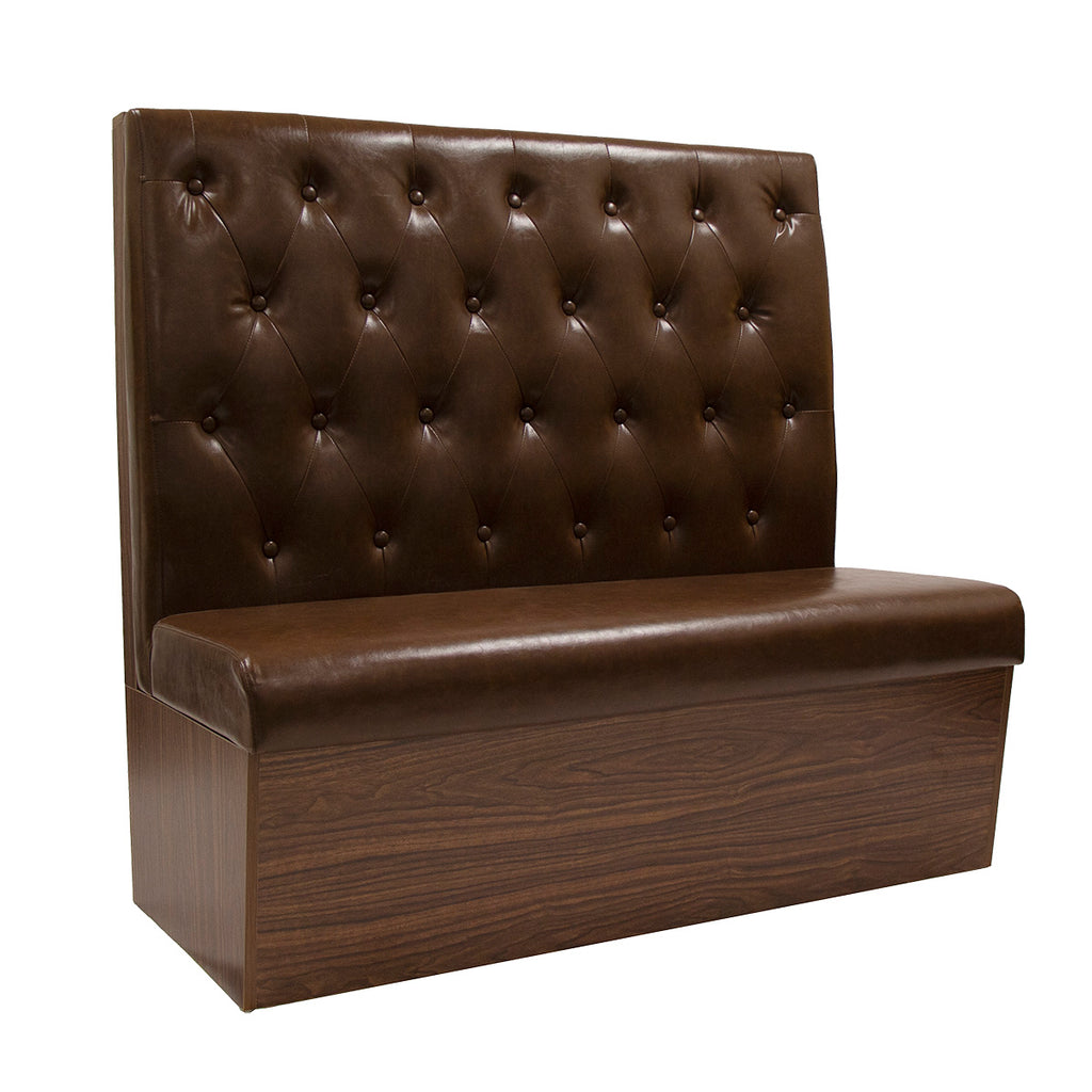 Wood Melamine Frame Restaurant Bench Booth with Button Tufted Vinyl Back and Plain Seat in Chocolate Brown