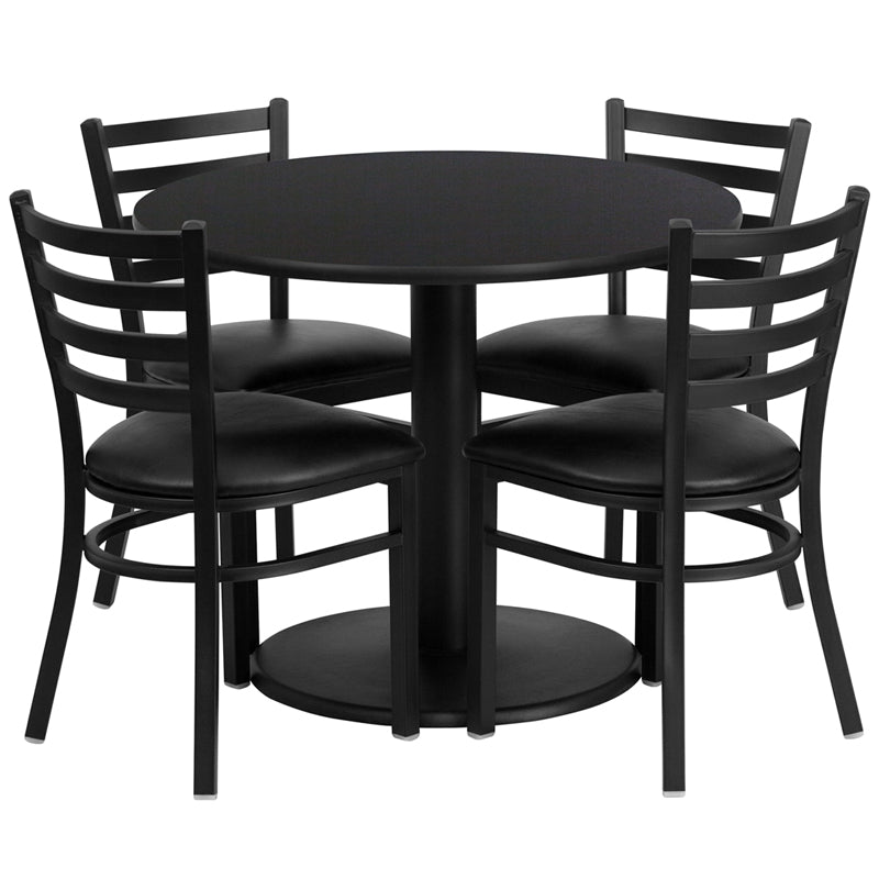 Walnut Laminate Table 36 Burgundy Seat Black Chair 6 Piece Set
