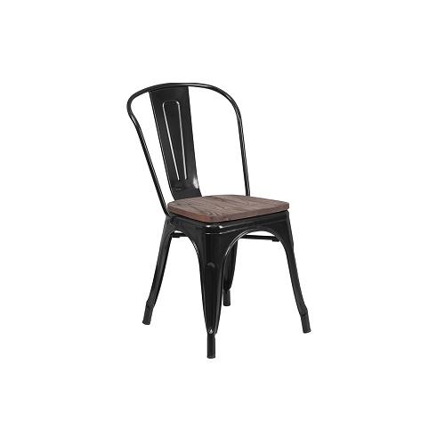 Black Finish Dark Wood Seat Tolix Chair