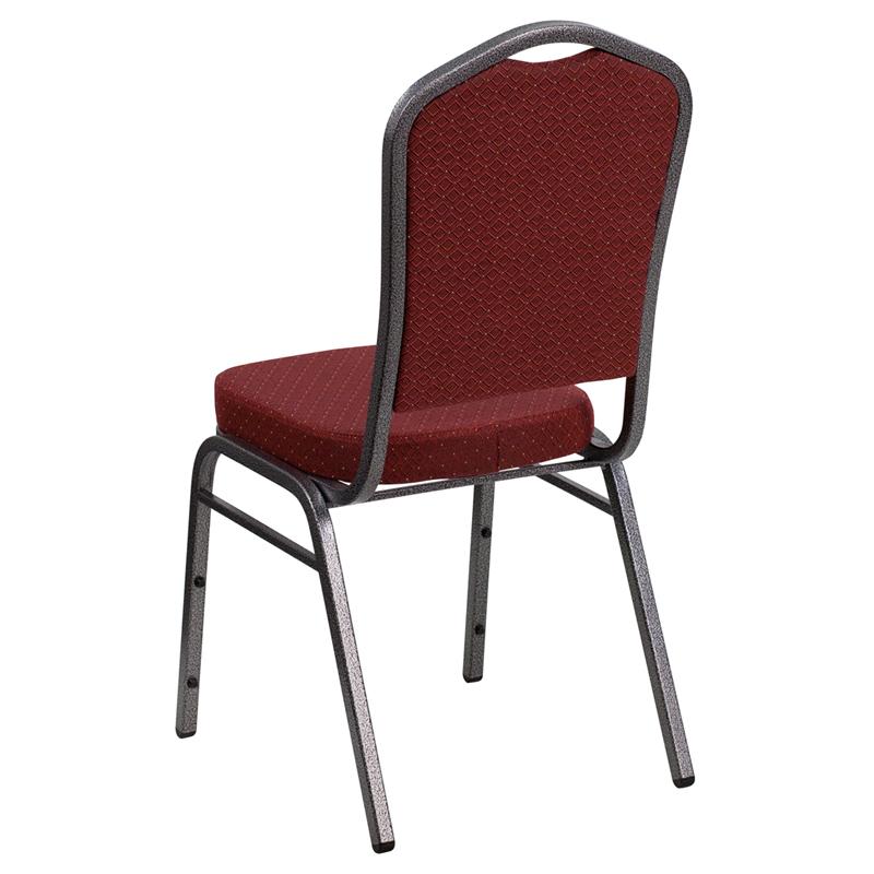 TBD 1012 Club Series Crown Back Stacking Banquet Chair with Burgundy Patterned Fabric and 2.5'' Thick Seat - Silver Vein Frame