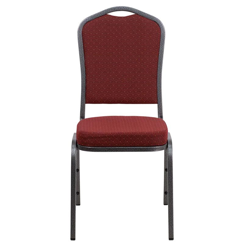TBD 1012 Club Series Crown Back Stacking Banquet Chair with Burgundy Patterned Fabric and 2.5'' Thick Seat - Silver Vein Frame