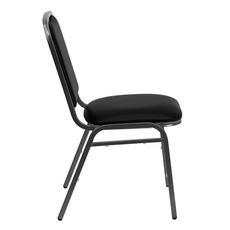 TBD 1006 Club Series Stacking Banquet Chair with Black Vinyl and 1.5'' Thick Seat - Silver Vein Frame