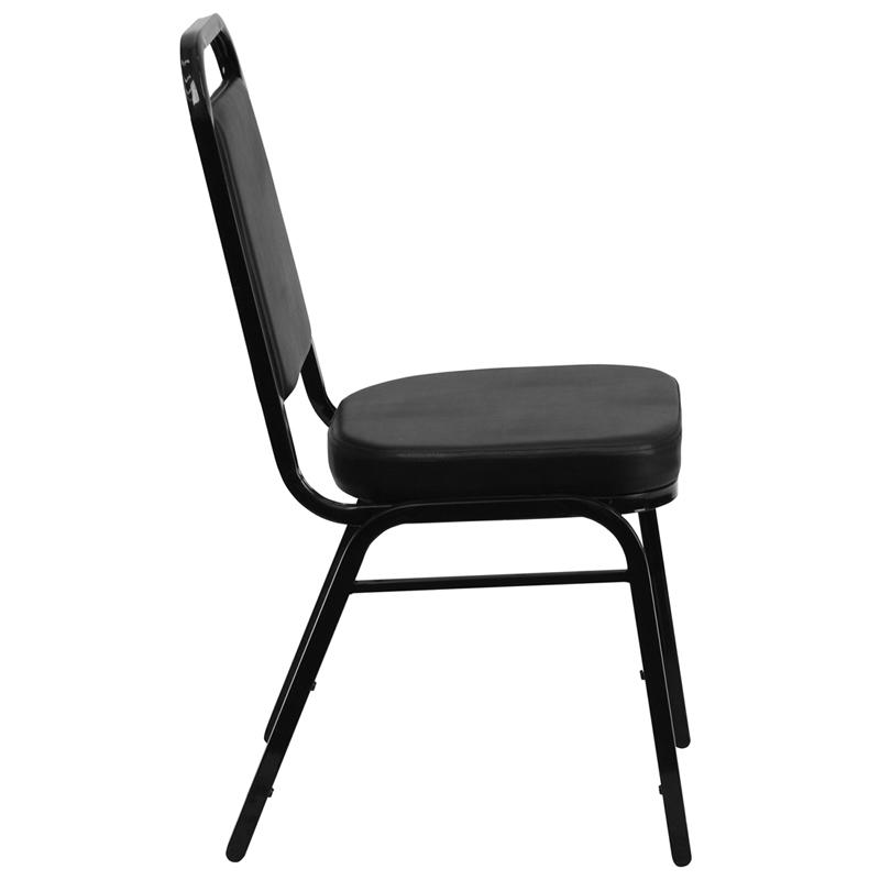 TBD 1005 Club Series Trapezoidal Back Stacking Banquet Chair with Black Vinyl and 2.5'' Thick Seat - Black Frame