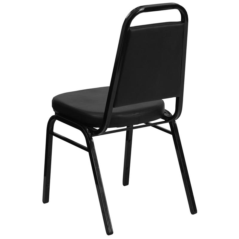 TBD 1005 Club Series Trapezoidal Back Stacking Banquet Chair with Black Vinyl and 2.5'' Thick Seat - Black Frame