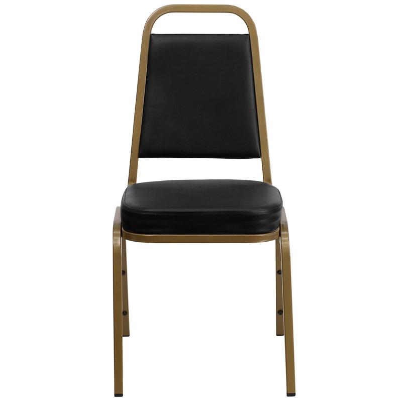 TBD 1010 Club Series Trapezoidal Back Stacking Banquet Chair with Black Vinyl and 2.5'' Thick Seat - Gold Frame
