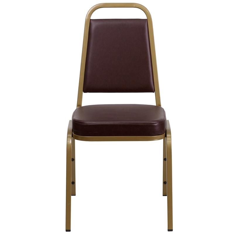 TBD 1009 Club Series Trapezoidal Back Stacking Banquet Chair with Brown Vinyl and 2.5'' Thick Seat - Gold Frame