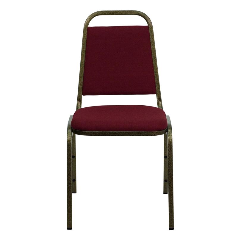 TBD 1003 Club Series Trapezoidal Back Stacking Banquet Chair with Burgundy Fabric and 1.5'' Thick Seat - Gold Vein Frame