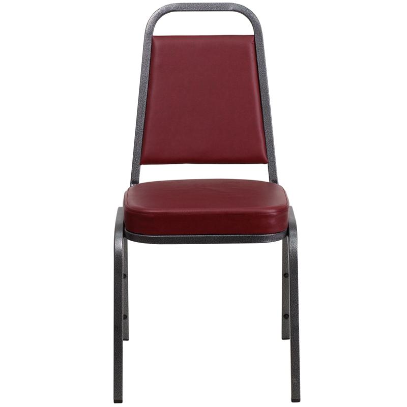 TBD 1007 Club Series Trapezoidal Back Stacking Banquet Chair with Burgundy Vinyl and 2.5'' Thick Seat - Silver Vein Frame
