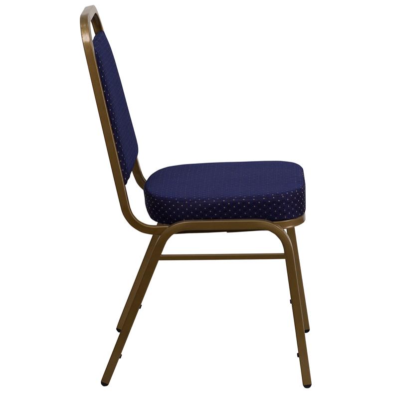 TBD 1011 Club Series Trapezoidal Back Stacking Banquet Chair with Navy Patterned Fabric and 2.5'' Thick Seat - Gold Frame