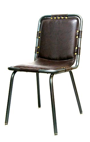 Industrial Steel Chair Upholstered Brown Vinyl