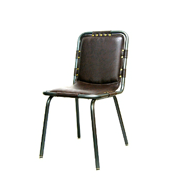 Industrial Steel Chair Upholstered Brown Vinyl