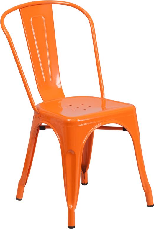 Orange Tolix Outdoor Patio Chairs and Table 31.5 x 63 - 7 Piece Set