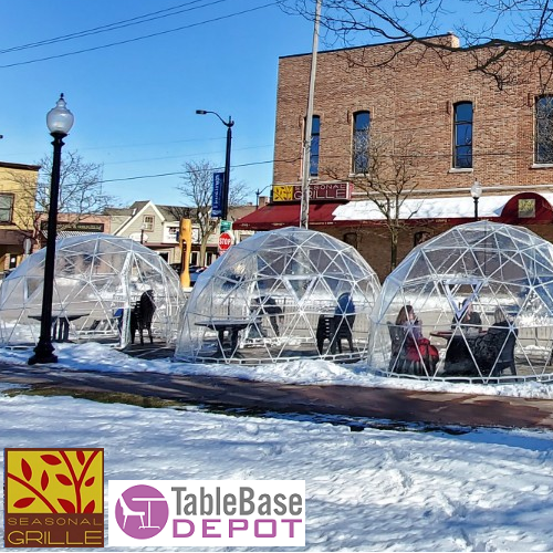 Cold Resistant Extra Thick Clear Cover Steel Geodesic Dining Dome Tent 4M 6 Person V Door Zipper Entrance