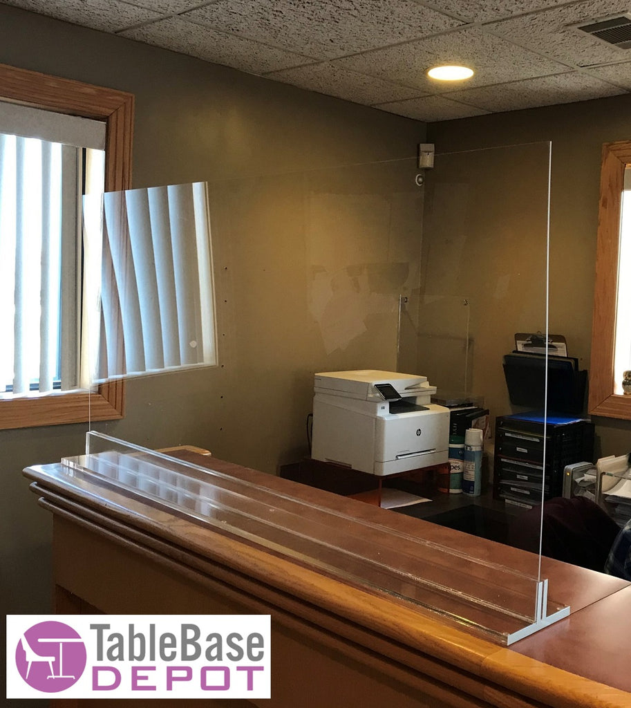T Base Free Standing Protective Germ Shield For Table Tops Counter Tops And Desks Custom Sizes
