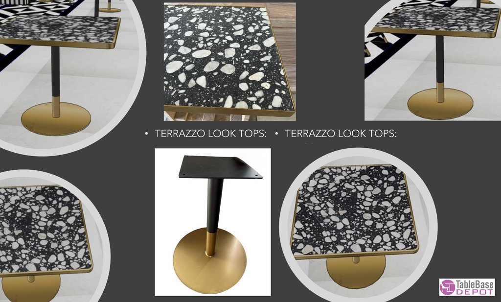 Terrazzo Stone Tile Table With Gold Painted Steel Edge Restaurant Table Tops Fully Custom